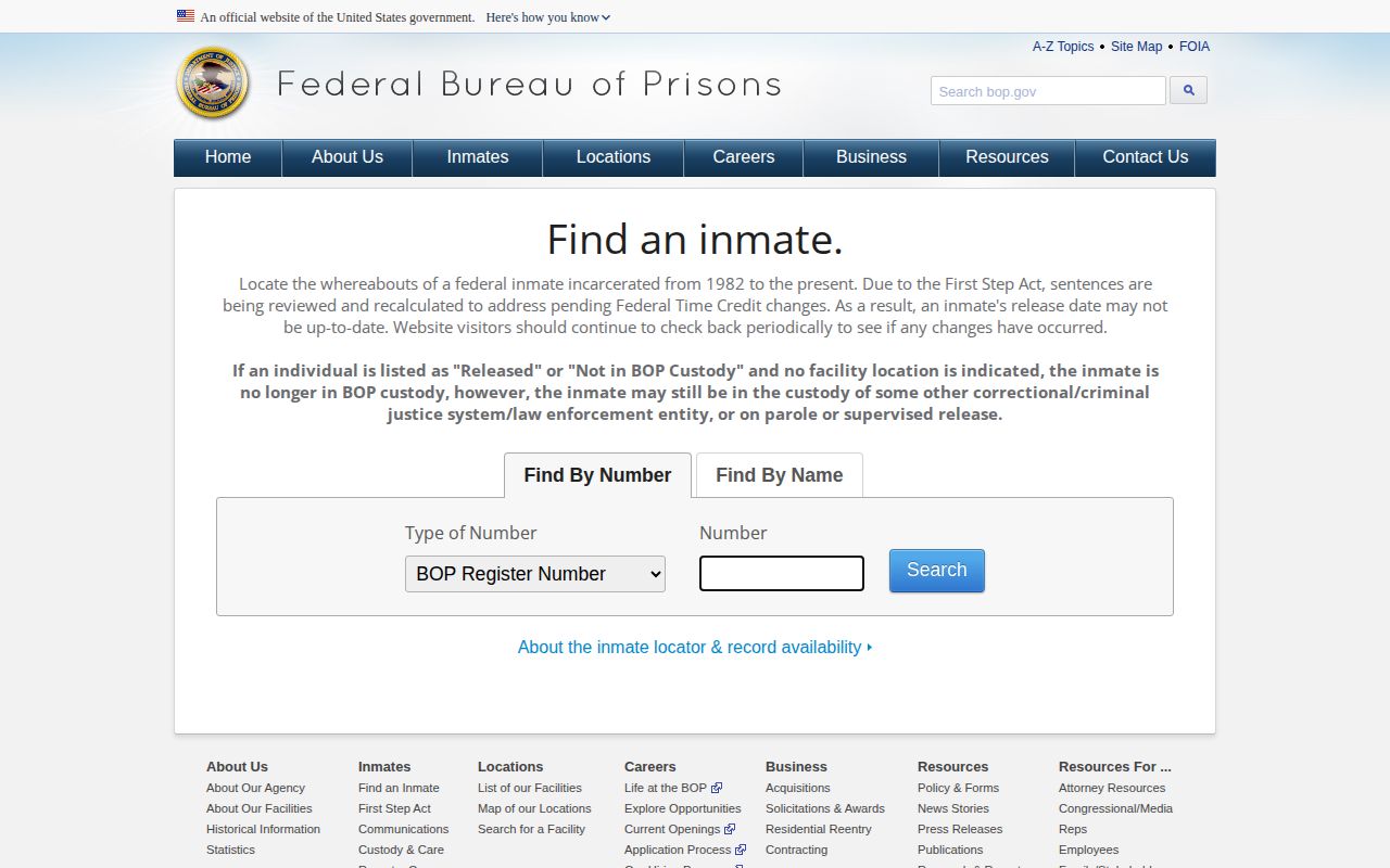 Federal BOP released-inmate locator result relevant to an Alpena County custody search